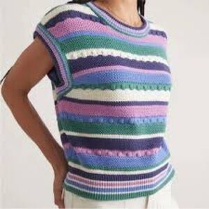 Marine Layer Women's Rory Crochet Vest in Cool Stripe Pattern Size Medium